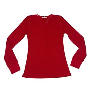 Women's Red V Neck Thermal Top